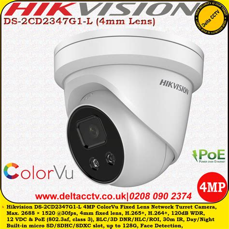 Hikvision Ds 2cd2347g1 L 4mp 4mm Fixed Lens 30m Ir Colorvu Ip67