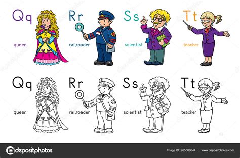 Abc Professions Coloring Book Set English Alphabet Stock Vector Image