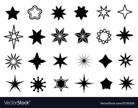 Star Shapes Set Different Stars Black Silhouettes Vector Image