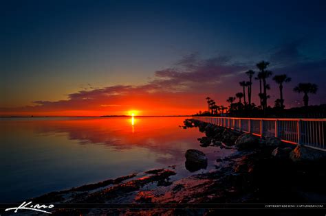 Sunrise At Sunshine Skyway Bridge Rest Area Tampa Bay Florida Royal