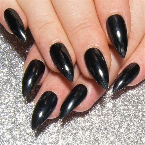 Black Chrome Nails Gothic Press On Nails Stiletto Fake Etsy