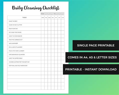 Daily Chores Printable Weekly Cleaning Prefilled Cleaning Etsy