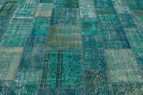 turquoise  dyed turkish patchwork rug
