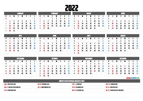 Free Printable 2022 Calendar With Holidays 12 Templates