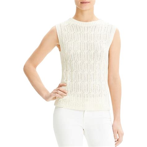 Theory Womens Ivory Cable Knit Sleeveless Tank Top Sweater Shell M BHFO