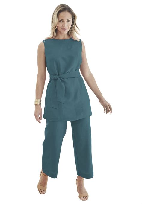 Linen Blend Capri Set Suits And Sets Fullbeauty Fashion Plus Size