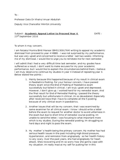 The front of the page is in color, and the back is black and white. Appeal Letter | Test (Assessment) | Further Education