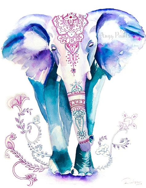 Elephant Painting Animal Watercolor Animal Print Elephant