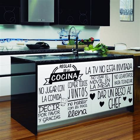 Vinilos adhesivos para muebles, armarios, puertas, cocinas, baños, electrodomesticos y todo lo que imagines. Vinilo Texto Regla de la Cocina - Decoraespacio.com