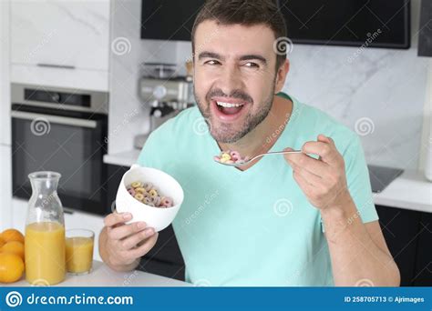 Man Having Some Cereals For Breakfast Stock Image Image Of Crunchy Crispy 258705713