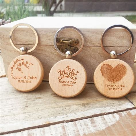 Pc Personalized Name Date Wood Keychain Rustic Wedding Gifts Custom