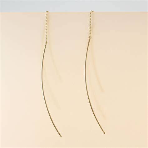 K Solid Gold Threader Earrings K Long Threader Earrings Etsy