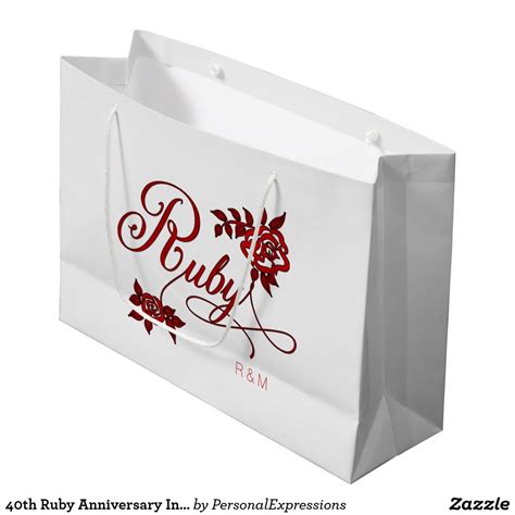 40th Ruby Anniversary Initials And White Roses Large T Bag Ruby Anniversary Ts Ruby