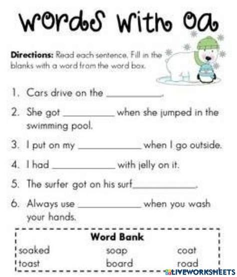 words with oa worksheet for students to practice reading and writing