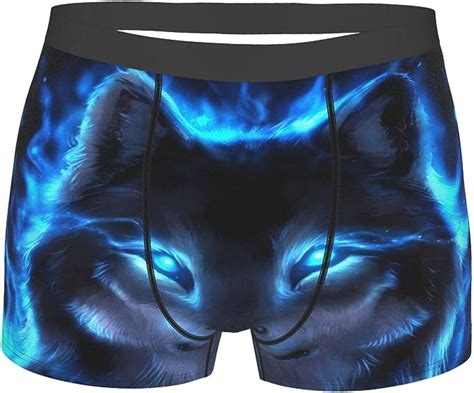 Fantasy Blue Flaming Fire Wolf Underwear Mens Stretch Classic Fit Boxer