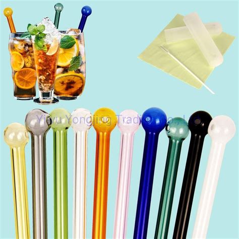 Multi Color 10 Pieces Glass Straws Drinking Reusable Straw Cocktail