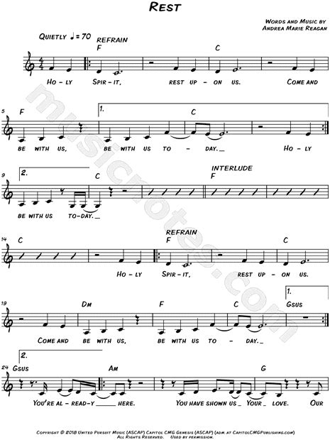 However, the use of dotted rests in traditional music notation is limited and can be a cause of controversy. United Pursuit "Rest" Sheet Music (Leadsheet) in C Major - Download & Print - SKU: MN0187362