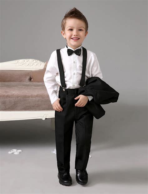 Four Pieces Luxurious Black Ring Bearer Suits Cool Boys