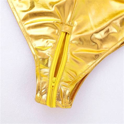 Women Shiny Metallic Bodysuit Patent Leather Lingerie Leotard Bikini Monokini Ebay