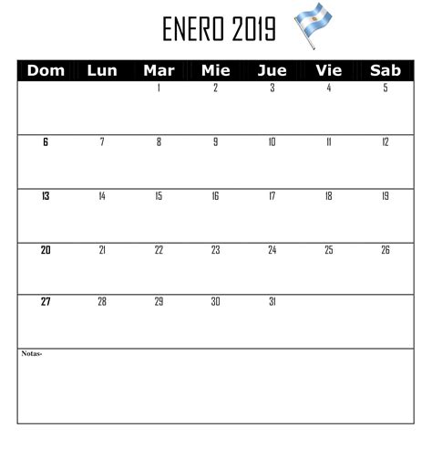 Calendario Enero 2019 Argentina Calendar Sheet Music Spanish