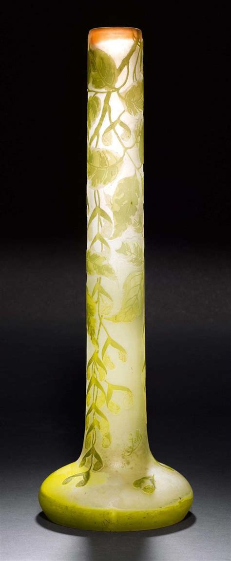 Emile Galle Vase Um 1904 Weisses Glas Gelb Grün überfangen