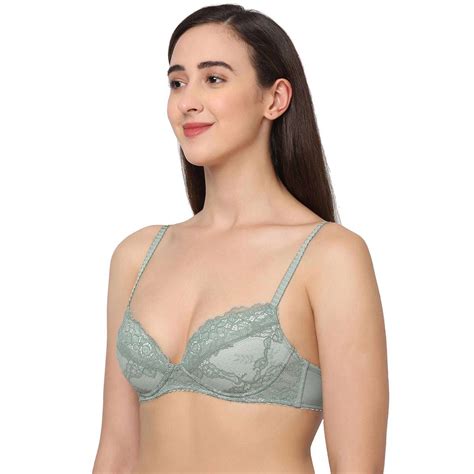Buy Bragenic Padded Non Wired Medium Coverage Lacy Bra Green Online Wacoal India