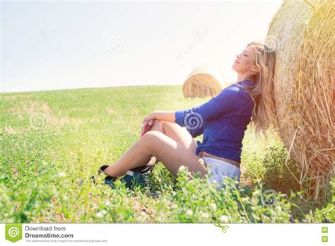 Country Girl Natural Blonde Woman Harmony In Nature Stock Photo