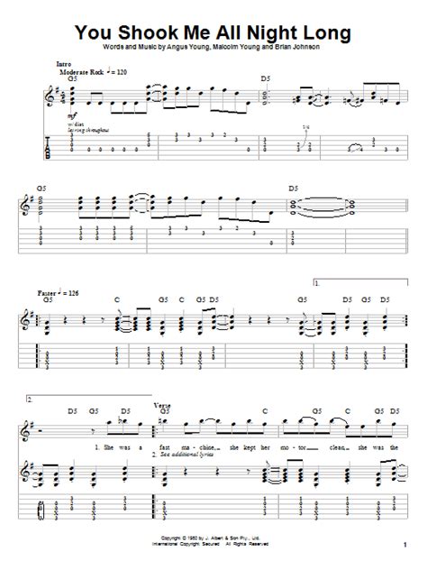 You Shook Me All Night Long By Acdc Guitar Tab Play Along Guitar