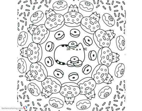 Pusheen Coloring Pages Donuts World Pattern Free