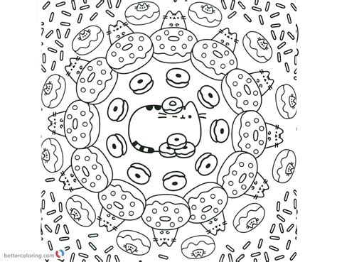 Pusheen is a popular gray colored tabby cat that has brought brightness and happiness to millions of followers in its. Pusheen Coloring Pages Donuts World Pattern - Free ...