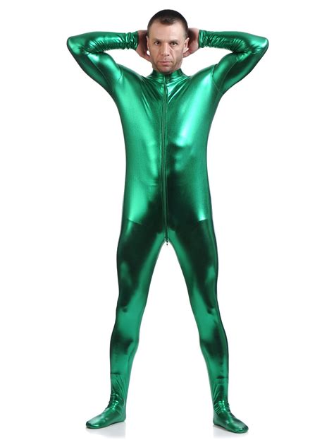 Dark Green Adults Bodysuit Shiny Metallic Catsuit For Men