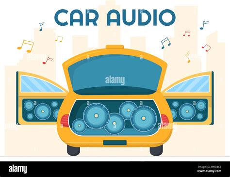 Car Audio With Loud Speakers Sound System Or Music Automobile In Flat