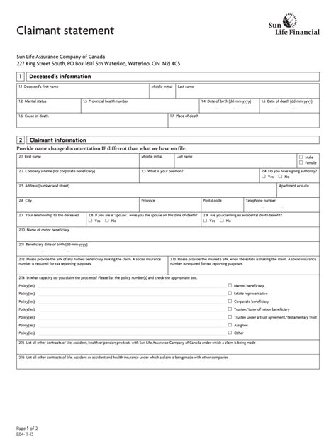 Claimant S Statement Fill Out And Sign Printable Pdf