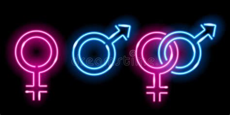 Neon Glowing Icons Of Venus And Mars Isolated On Black Background Male And Female Sex Symbols