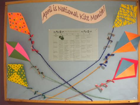 April National Kite Month This Bulletin Board Has Paper Kites With