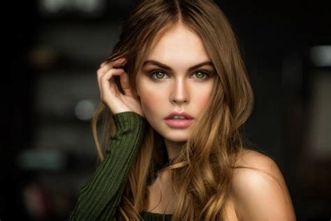 Wallpaper Women Anastasia Scheglova Green Eyes Blonde Model Face Portrait 2048x1367
