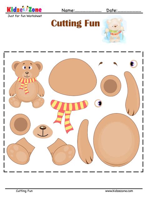 Cutting And Pasting Activity With A Bear Wearing Muffler Kidzezone