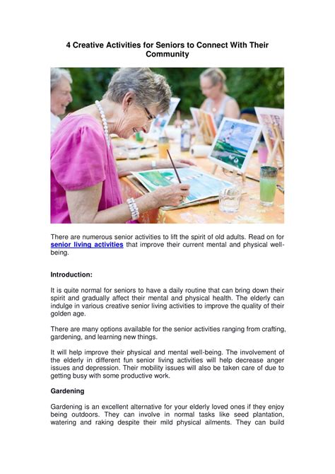 Ppt 4 Creative Activities For Seniors To Connect With Their Community