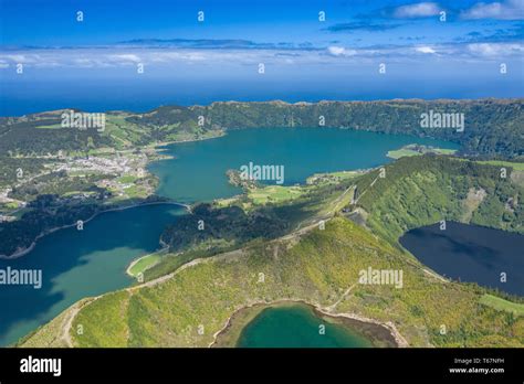 Aerial View Of Sete Cidades At Lake Azul On The Island Sao Miguel