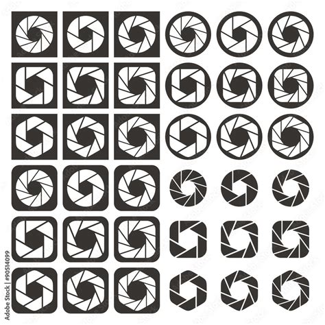 Lens Camera Icons Silhouette Camera Shutter Apertures Icon Set On A