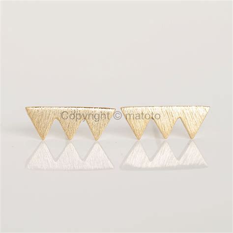 Gold Triad Triangle Stud Earrings Triple Triangle Ear Posts