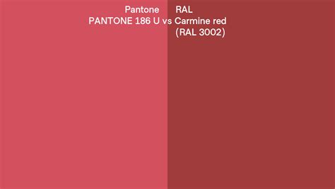 Pantone 186 U Vs Ral Carmine Red Ral 3002 Side By Side Comparison