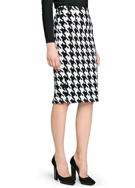 Mango Houndstooth Pencil Skirt In Black White Lyst