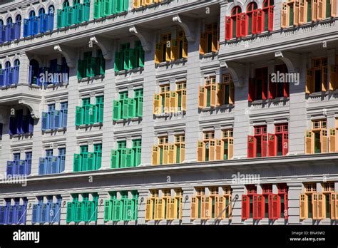 Colourful Shutters Gracing A Building In Singapore Stock Photo Alamy