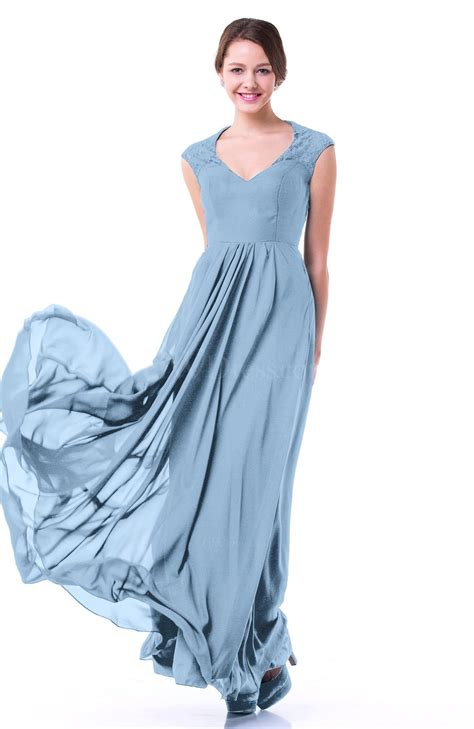 Sky Blue Classic A Line Zipper Chiffon Pleated Plus Size Prom Dresses