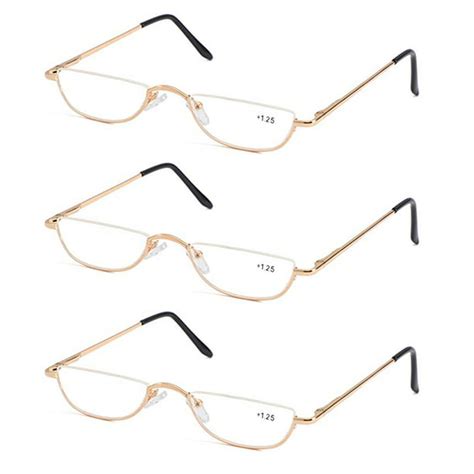 3 pairs reading glasses spring hinges half moon semi rimless readers