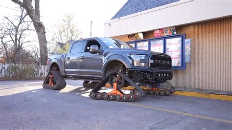 Ford F 150 Raptor Gets Tank Tracks Goes For Ice Cream And Attracts