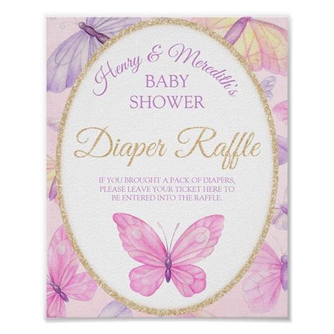 Pink And Purple Butterfly Baby Shower Diaper Raffle Poster Zazzle