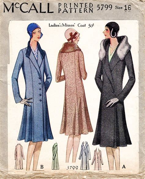 Mccall 5799 1920s Winter Coat Sewing Pattern Vintage Attire Vintage