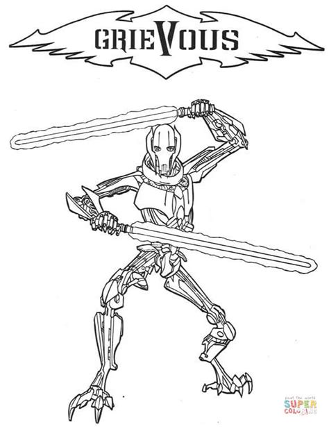 General grievous, a brilliant military strategist and remorseless killer, leads. General Grievous coloring page | Free Printable Coloring Pages